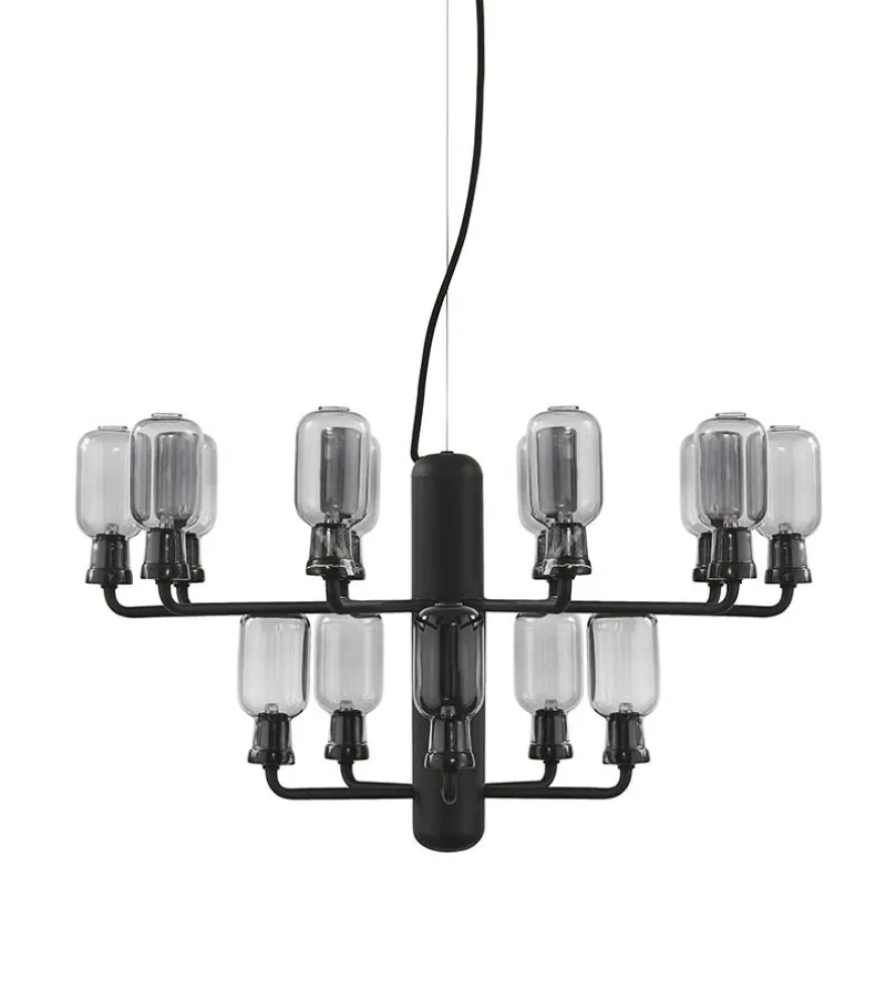 Outlet Amp Lysekrone - Lille, Smoke/Sort marmor Marmor Lamper|Glas Lamper