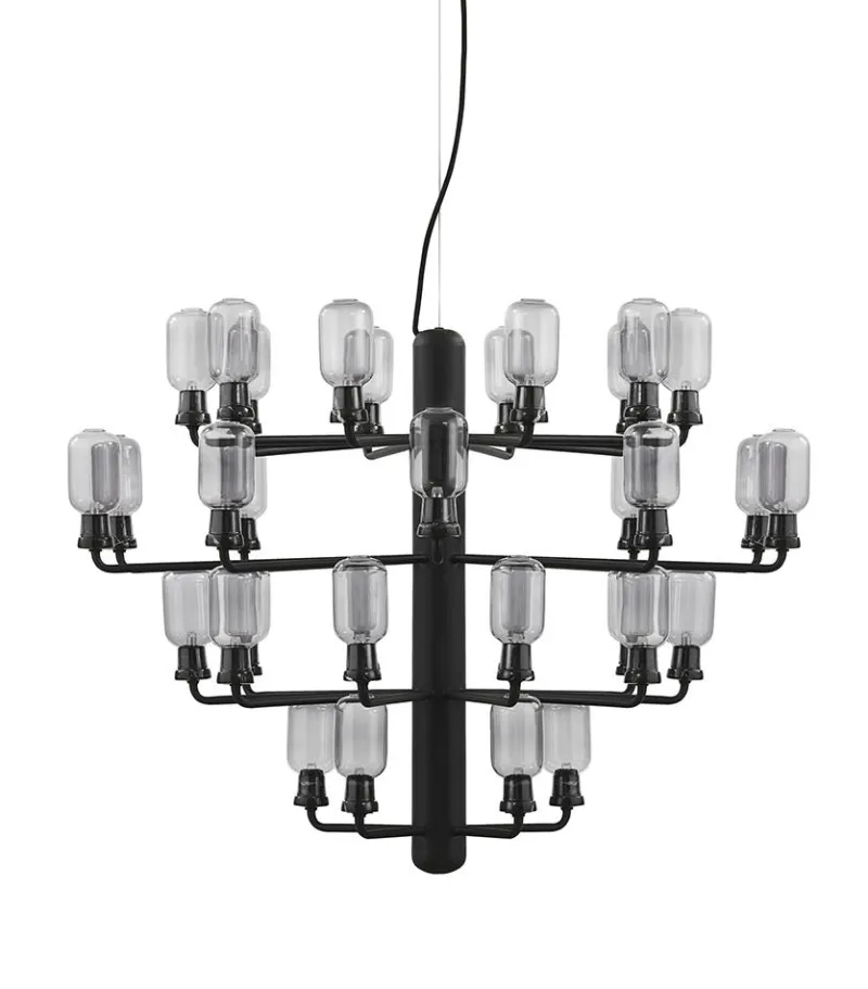 Amp Lysekrone - Stor, Smoke/Sort marmor Marmor Lamper|Glas Lamper