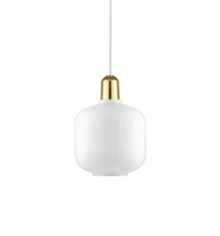 Clearance Amp pendel, Messing - Lille, Hvid/Messing Glas Lamper|Pendler