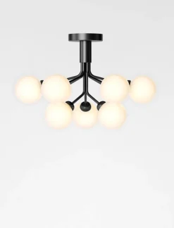 Sale Apiales 9 loftlampe, satin sort/opal Glas Lamper|Lysekroner