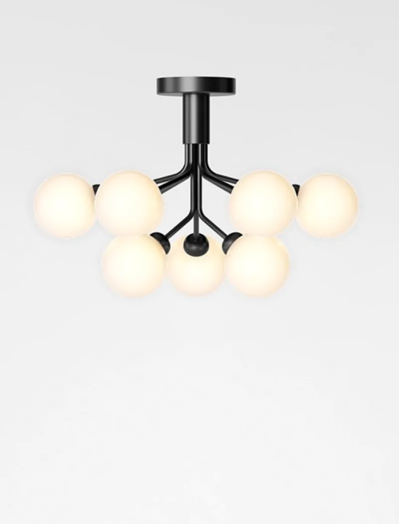 Sale Apiales 9 loftlampe, satin sort/opal Glas Lamper|Lysekroner
