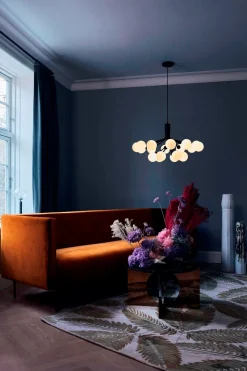 Apiales 18 lysekrone, satin sort/opal Glas Lamper|Moderne Lysekrone