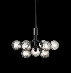 Apiales 9 lysekrone, satin sort/optic smoked glas Glas Lamper|Spisebordslamper