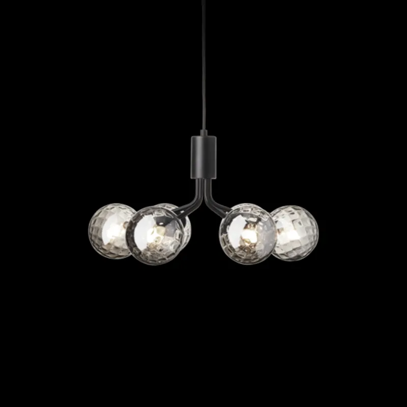Apiales 6 lysekrone, satin sort/optic smoked glas Glas Lamper|Spisebordslamper