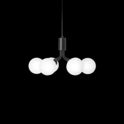 New Apiales 6 lysekrone, satin sort/opal Glas Lamper|Spisebordslamper
