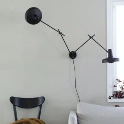 New ARIGATO væglampe dobbelt m/ledning, sort Arbejdslys