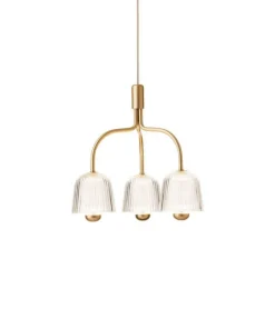 Asteea 3 lysekrone, satin messing/riflet klar Messinglamper|Spisebordslamper