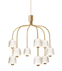 Best Asteea 9 lysekrone, satin messing/riflet klar Messinglamper|Spisebordslamper