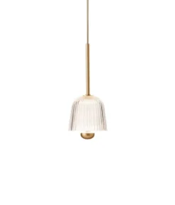 Asteea 1 pendel, satin messing/riflet klar Messinglamper|Spisebordslamper
