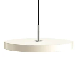 Asteria medium pendel, pearl hvid/stål Hvide Lamper|Spisebordslamper