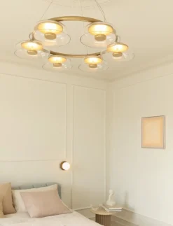 Hot Blossi 6 lysekrone, nordic guld/klar Glas Lamper|Moderne Lysekrone