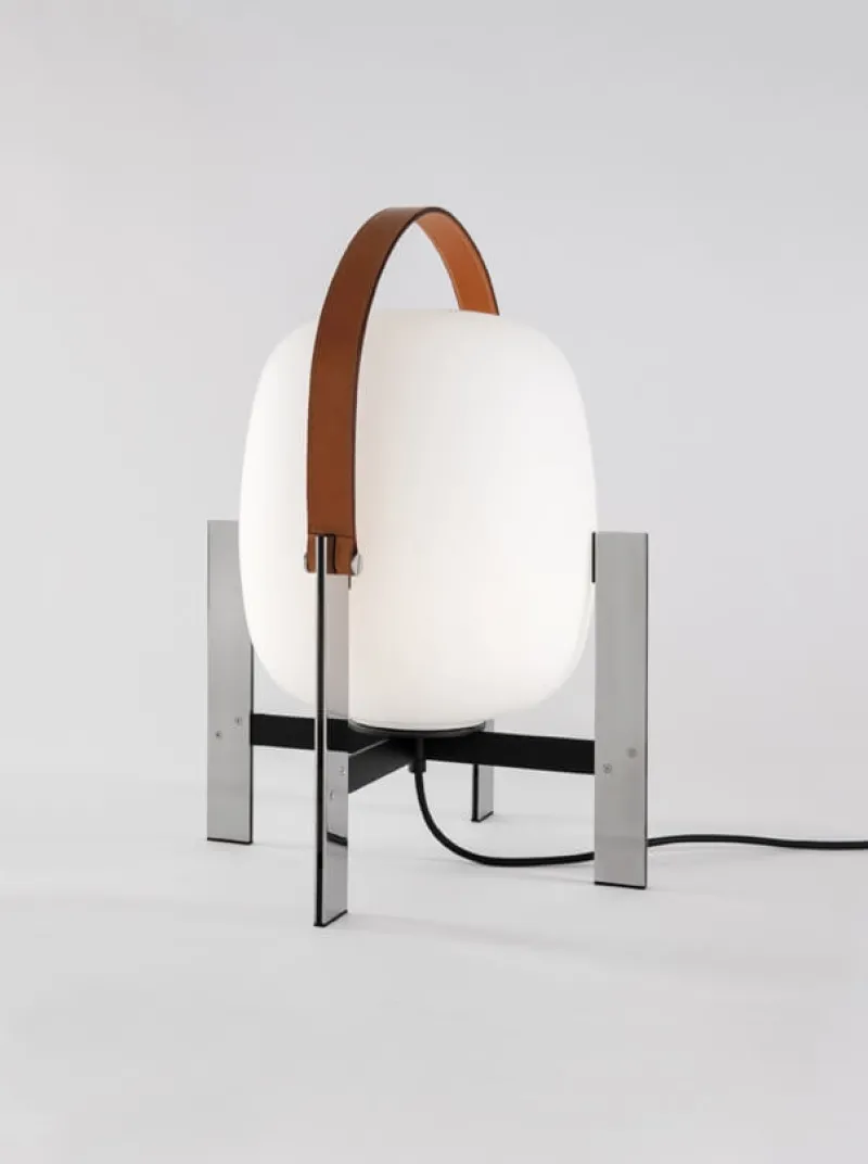 Clearance CESTA METÁLICA bordlampe m. læderhåndtag Bordlamper