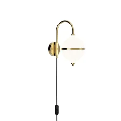 Discount Eternal Moonlight væglampe m/sort ledning, opal/messing Messinglamper|Hvide Lamper