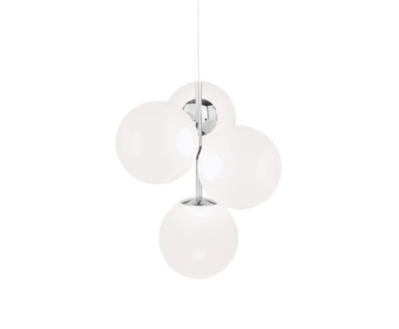 Online Globe lysekrone mini, opal/sølv Hvide Lamper|Spisebordslamper
