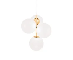 Online Globe lysekrone mini, opal/guld Hvide Lamper|Spisebordslamper
