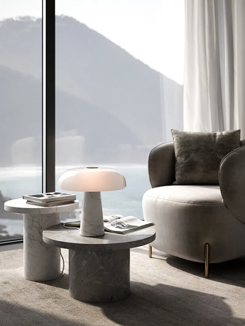 Discount Glossy bordlampe, hvid Marmor Lamper|Hvide Lamper