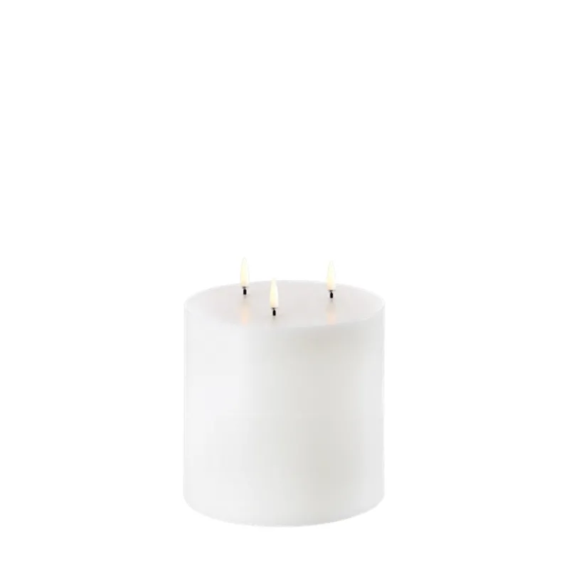 LED triple bloklys, Nordic White, Smooth, 15x15 cm Lamper Til Reol|Led Stearinlys