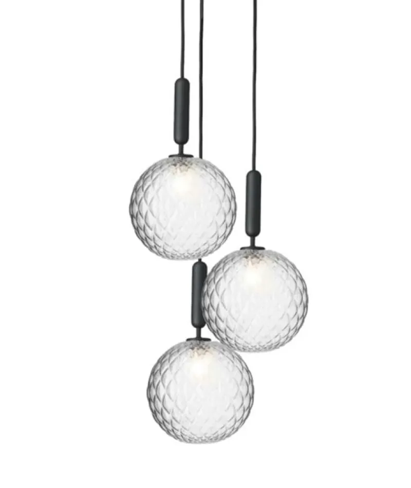 Best Miira 3 pendel, grå/klar Glas Lamper|Klyngependel