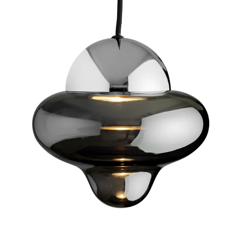 Nutty pendel, smoke/krom Glas Lamper|Spisebordslamper