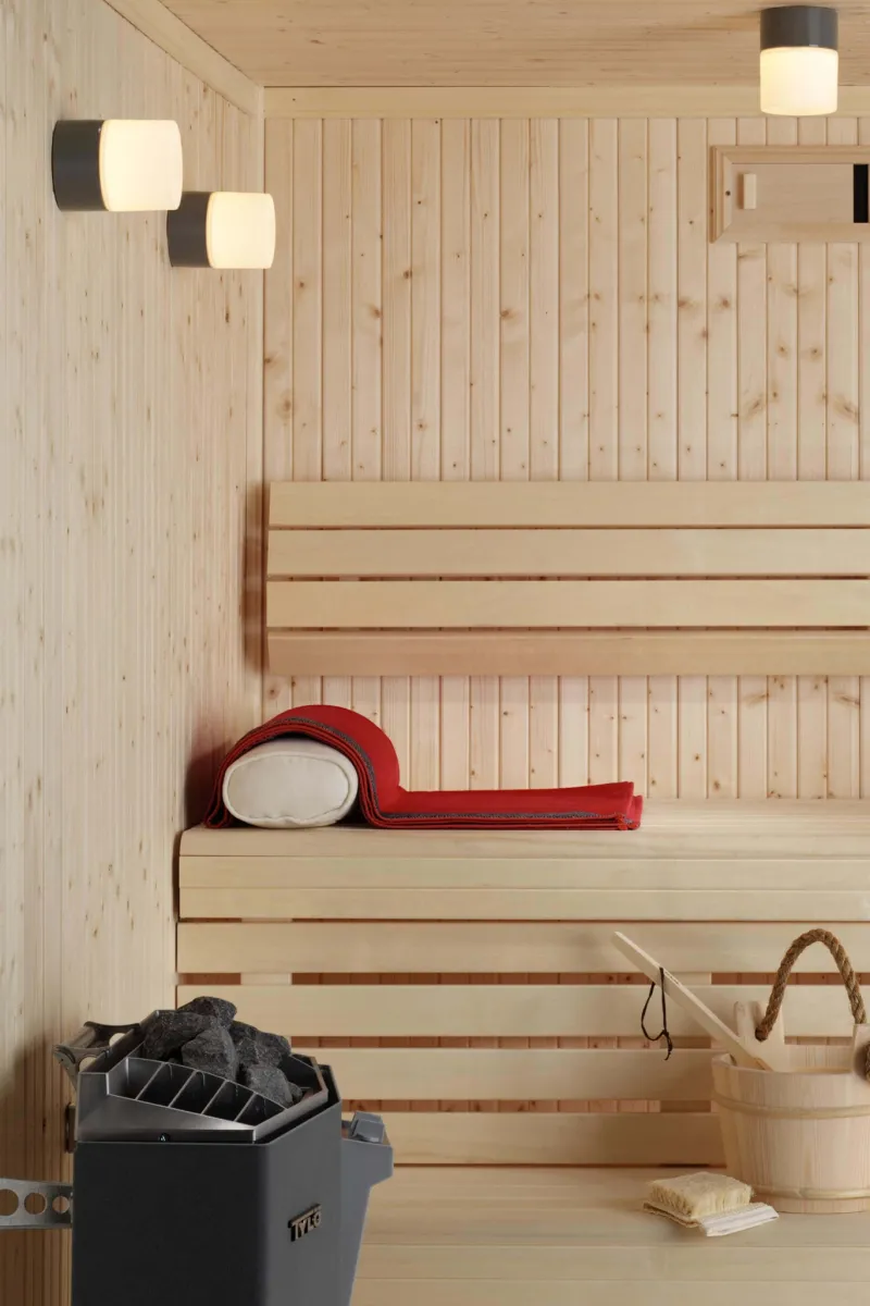 New Opus 100/125 Sauna loftlampe / væglampe, grå Glas Lamper|Vådrumslamper
