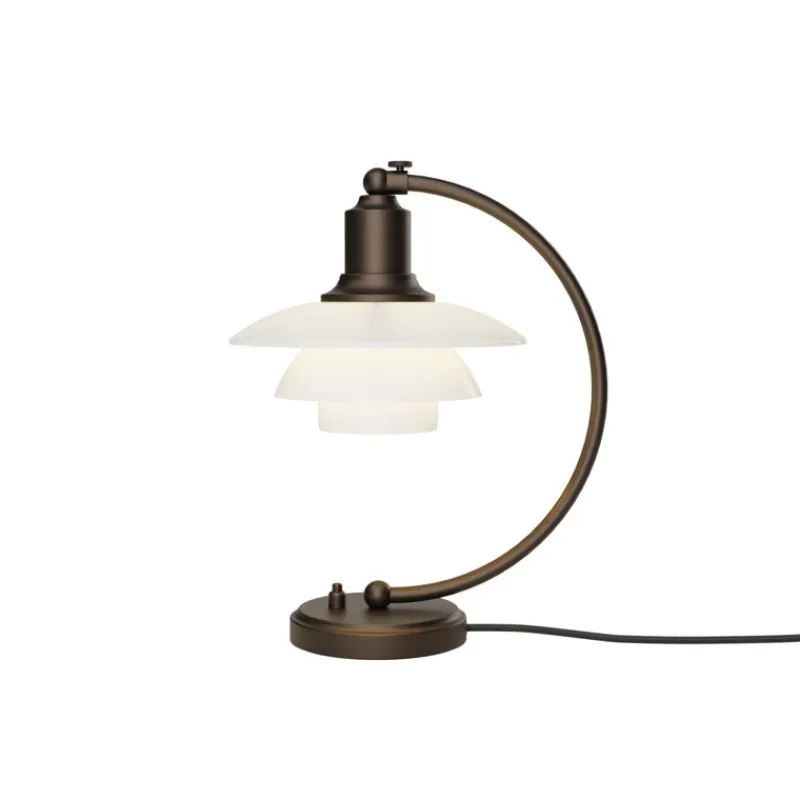 PH 2/2 Luna bordlampe, aged brass/opal Messinglamper|Glas Lamper