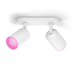 New Hue Fugato White and Color Ambiance dobbelt spot, hvid Spotlampe|Lamper Til Værksted