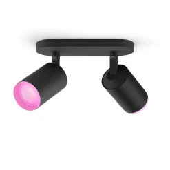 Discount Hue Fugato White and Color Ambiance dobbelt spot, sort Spotlampe|Lamper Til Værksted