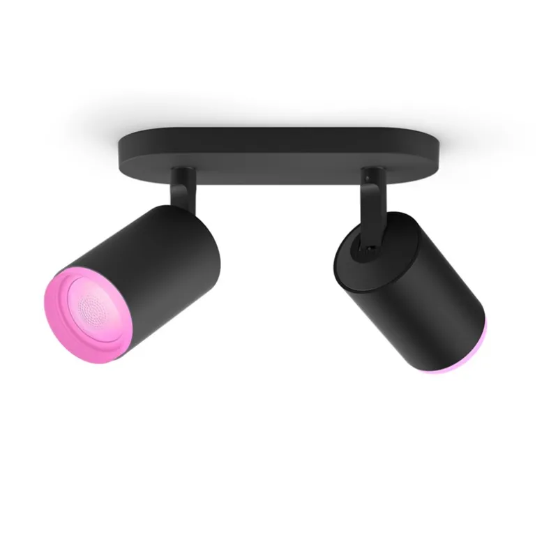 Discount Hue Fugato White and Color Ambiance dobbelt spot, sort Spotlampe|Lamper Til Værksted