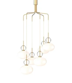 Sale Rizzatto cluster 6 pendel, satin messing/opal Messinglamper|Lamper Til Sofabord