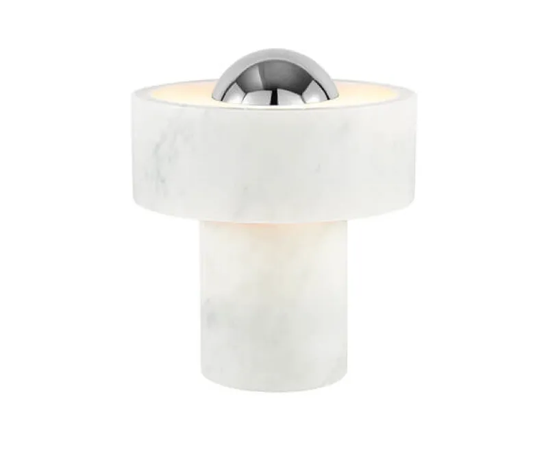 Discount Stone Portable bordlampe / batterilampe, hvid/sølv Marmor Lamper|Hvide Lamper