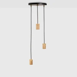 Outlet Triple pendel (fatning), sort/oak Lamper I Træ|Hængelamper