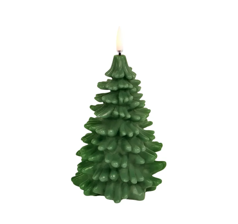 New Uyuni LED stearinlys juletræ, olive green, smooth, 10x15 Led Stearinlys