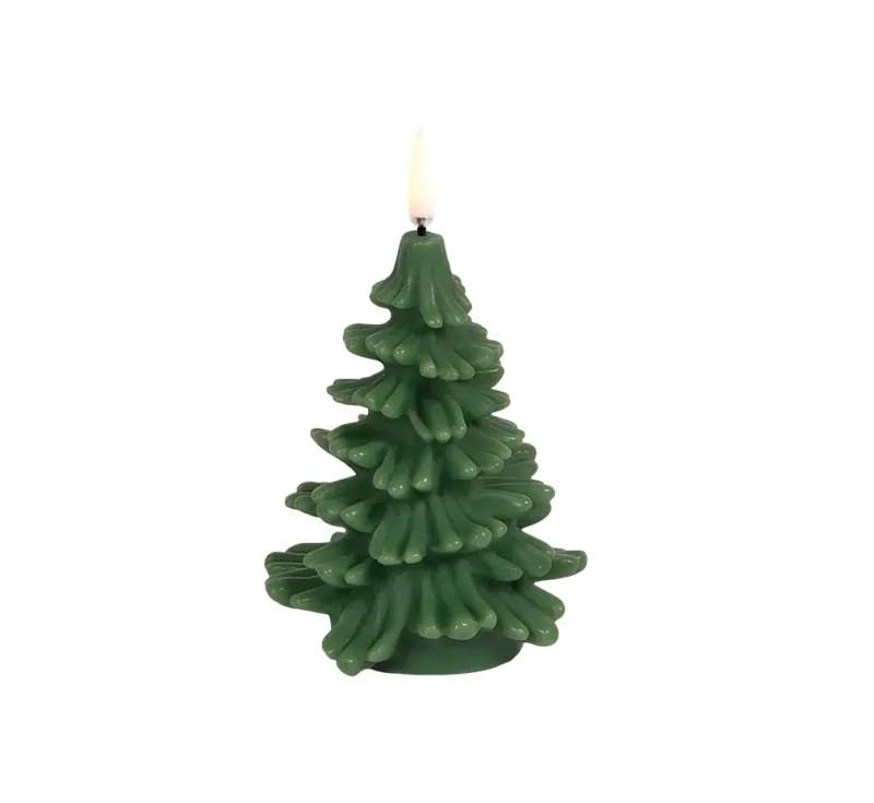Sale Uyuni LED stearinlys juletræ, olive green, smooth, 9x12 Led Stearinlys