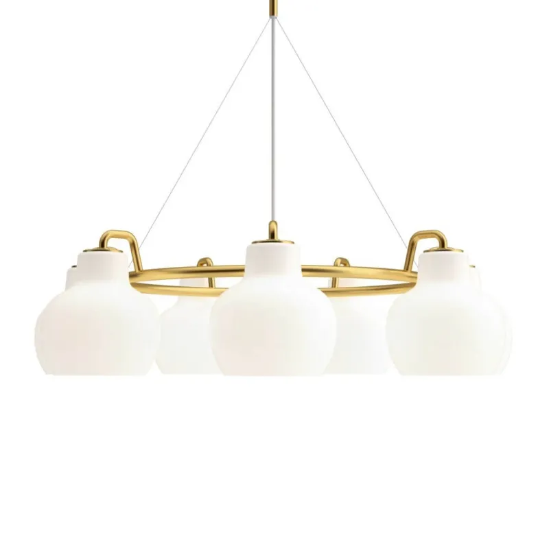 Sale VL Ringkrone 7 pendel, messing/blank opal Messinglamper|Hvide Lamper